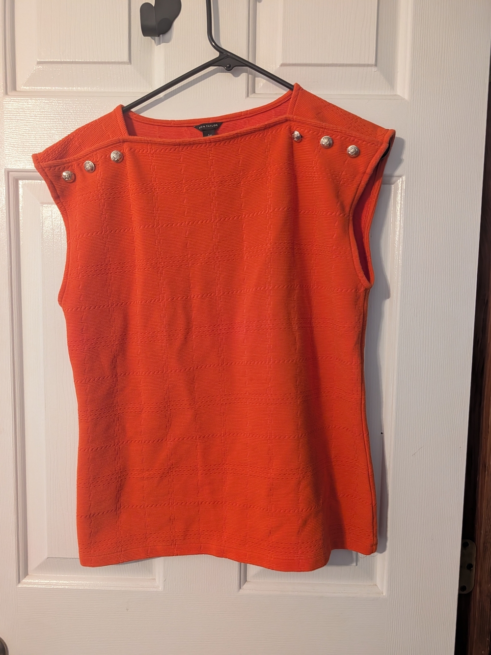 Ann Taylor Orange Sleeveless Knit Top with Decorative Shoulder Buttons